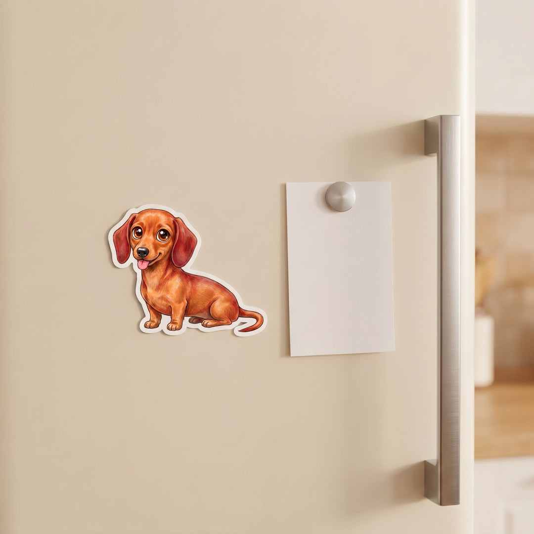 Dachshund Red Kawaii magnet on a fridge - Designs by Mysh