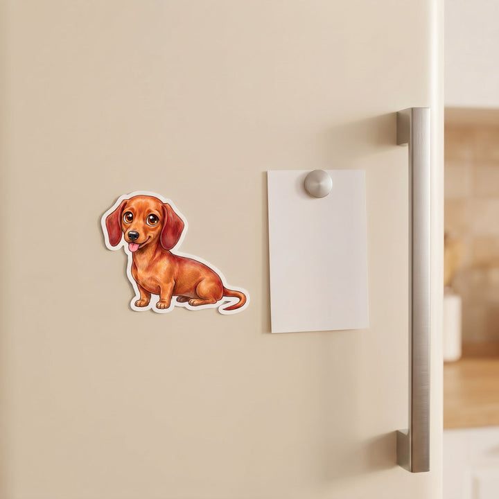 Dachshund Red Kawaii magnet on a fridge - Designs by Mysh