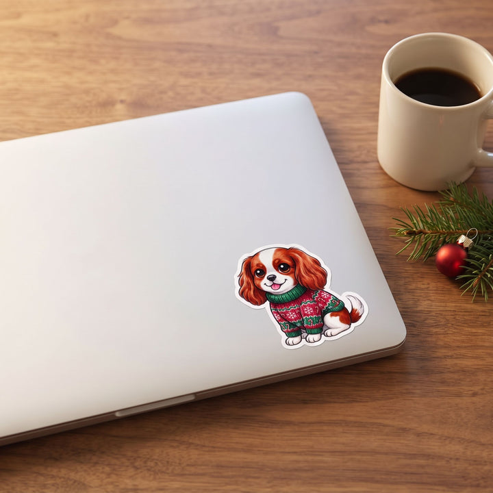 Blenheim Cavalier King Charles ugly Christmas sweater kawaii sticker on a laptop lid – Designs by Mysh