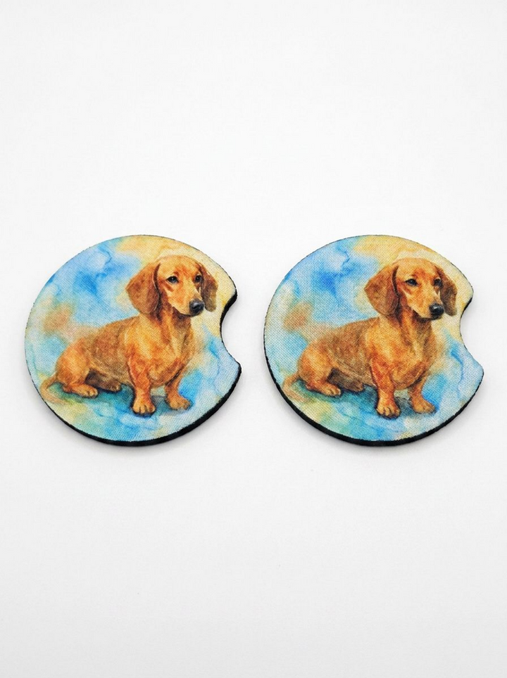 Dachshund Red neoprene car coaster set of 2, watercolor style