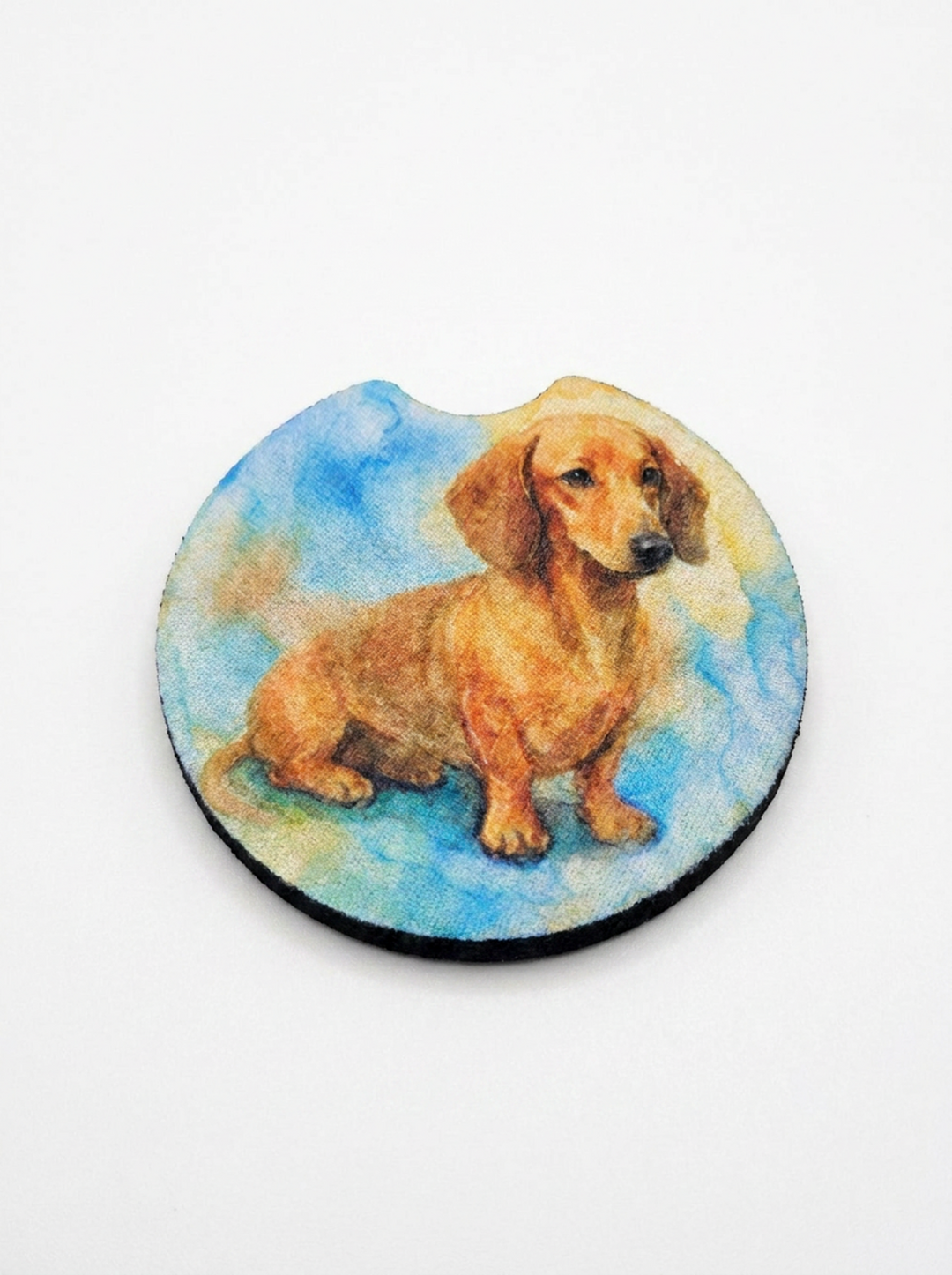 Single Dachshund Red neoprene car coaster, watercolor style