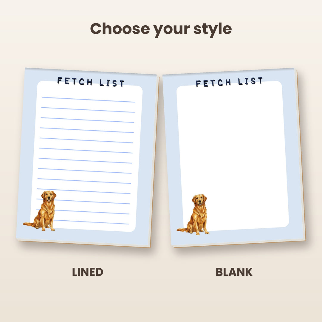 Golden Retriever notepad in lined and blank styles