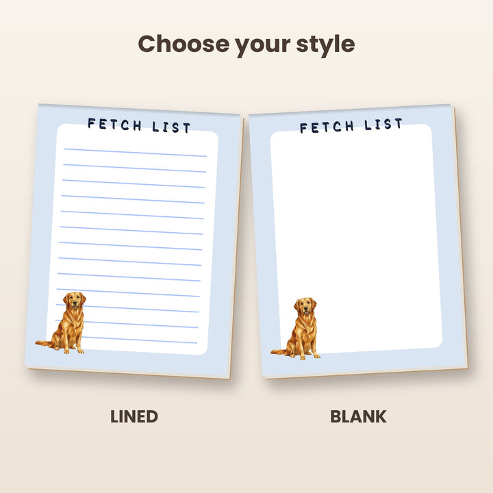 Golden Retriever notepad in lined and blank styles
