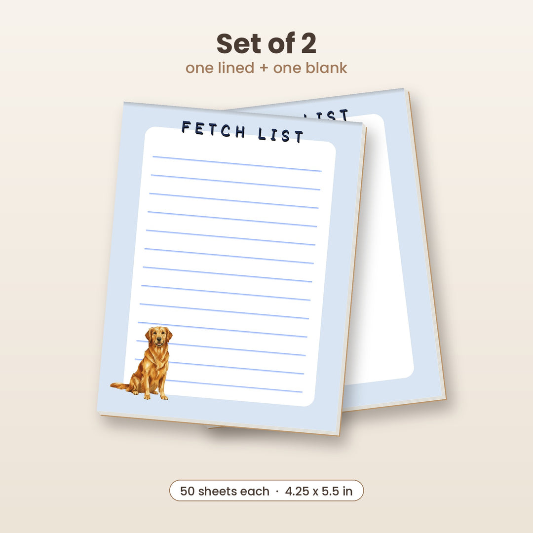 Golden Retriever notepad set of 2, one lined and one blank