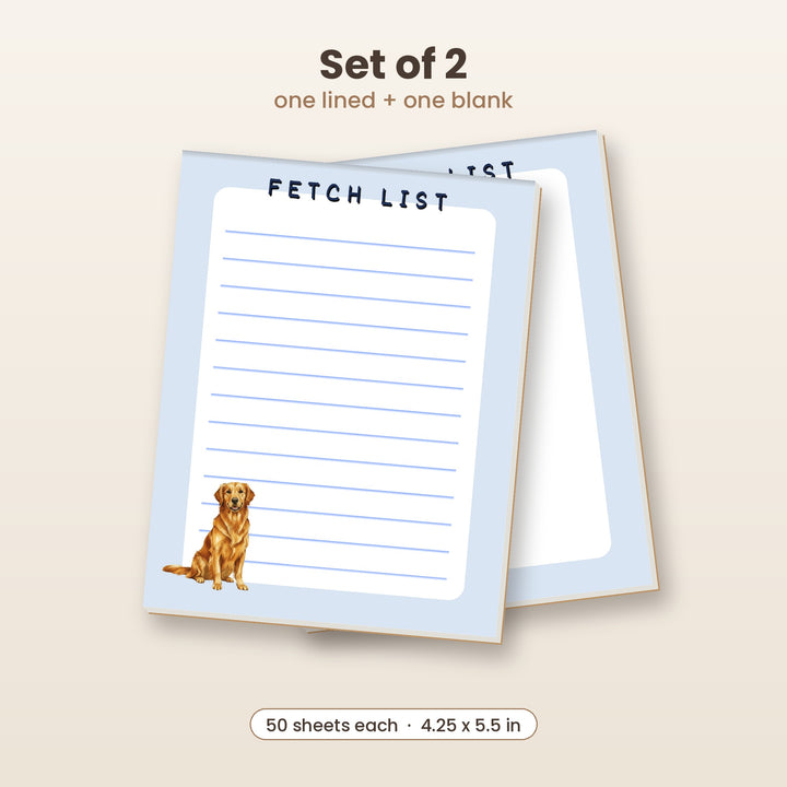 Golden Retriever notepad set of 2, one lined and one blank