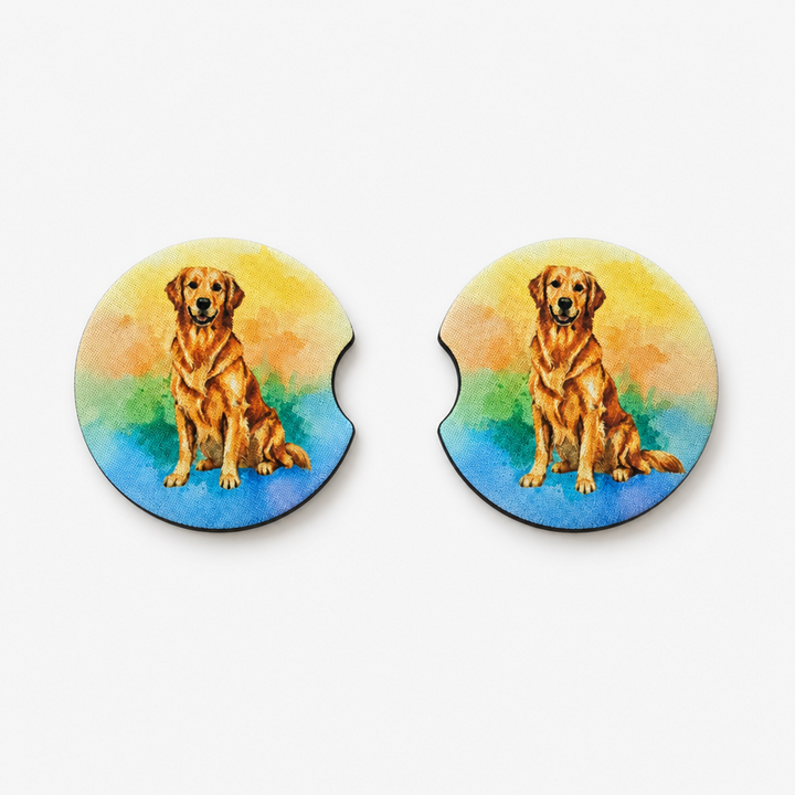 Golden Retriever neoprene car coaster set of 2, watercolor style