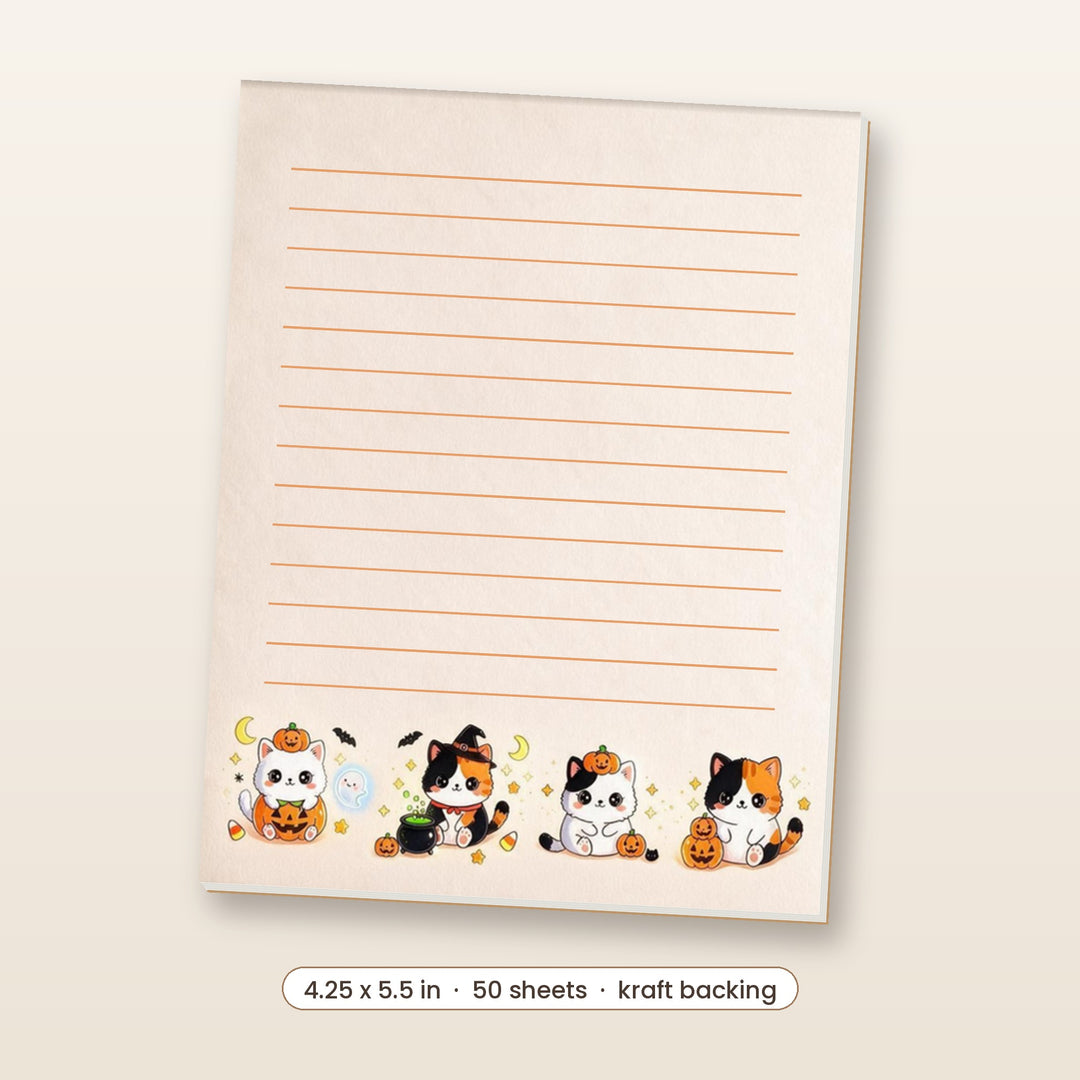 Kawaii Halloween cats notepad, 4.25 x 5.5 inch, 50 sheets