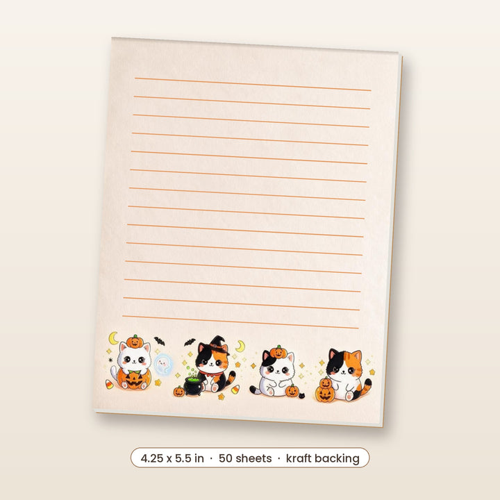 Kawaii Halloween cats notepad, 4.25 x 5.5 inch, 50 sheets