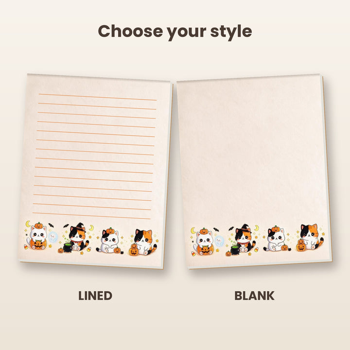 Kawaii Halloween cats notepad in lined and blank styles