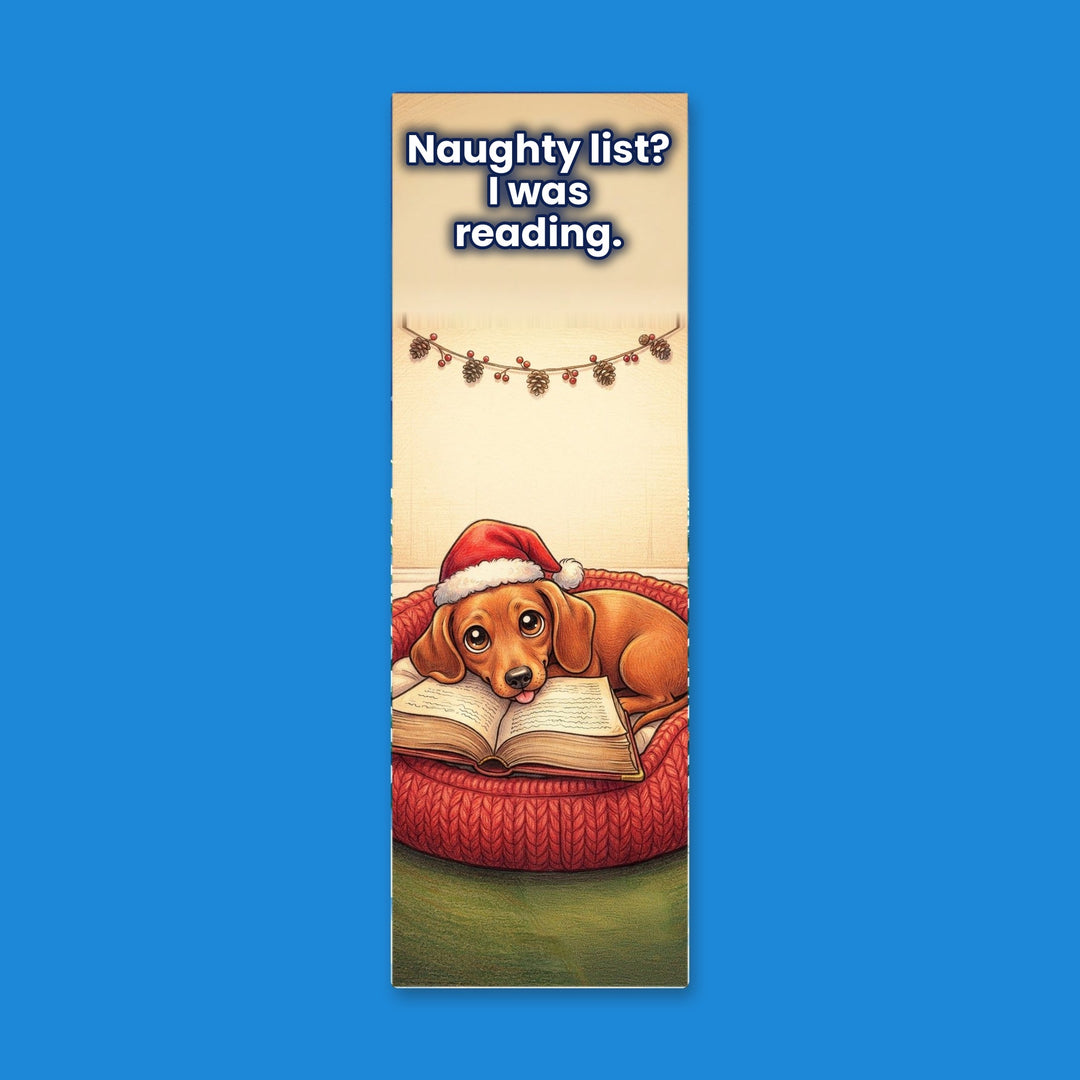 Naughty List? I Was Reading Dachshund kawaii bookmark – Designs by Mysh