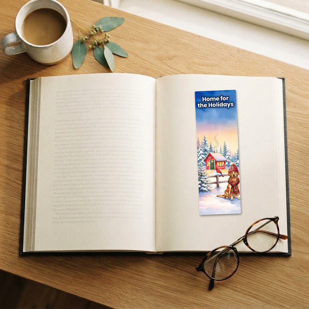 Home for the Holidays watercolor bookmark on an open book – Designs by Mysh