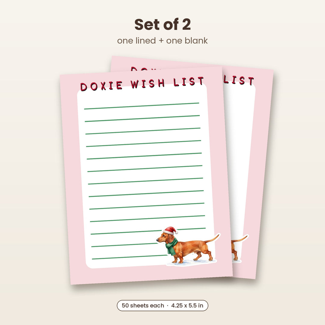 Doxie Wish List notepad set of 2, lined and blank