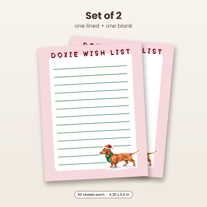 Doxie Wish List notepad set of 2, lined and blank
