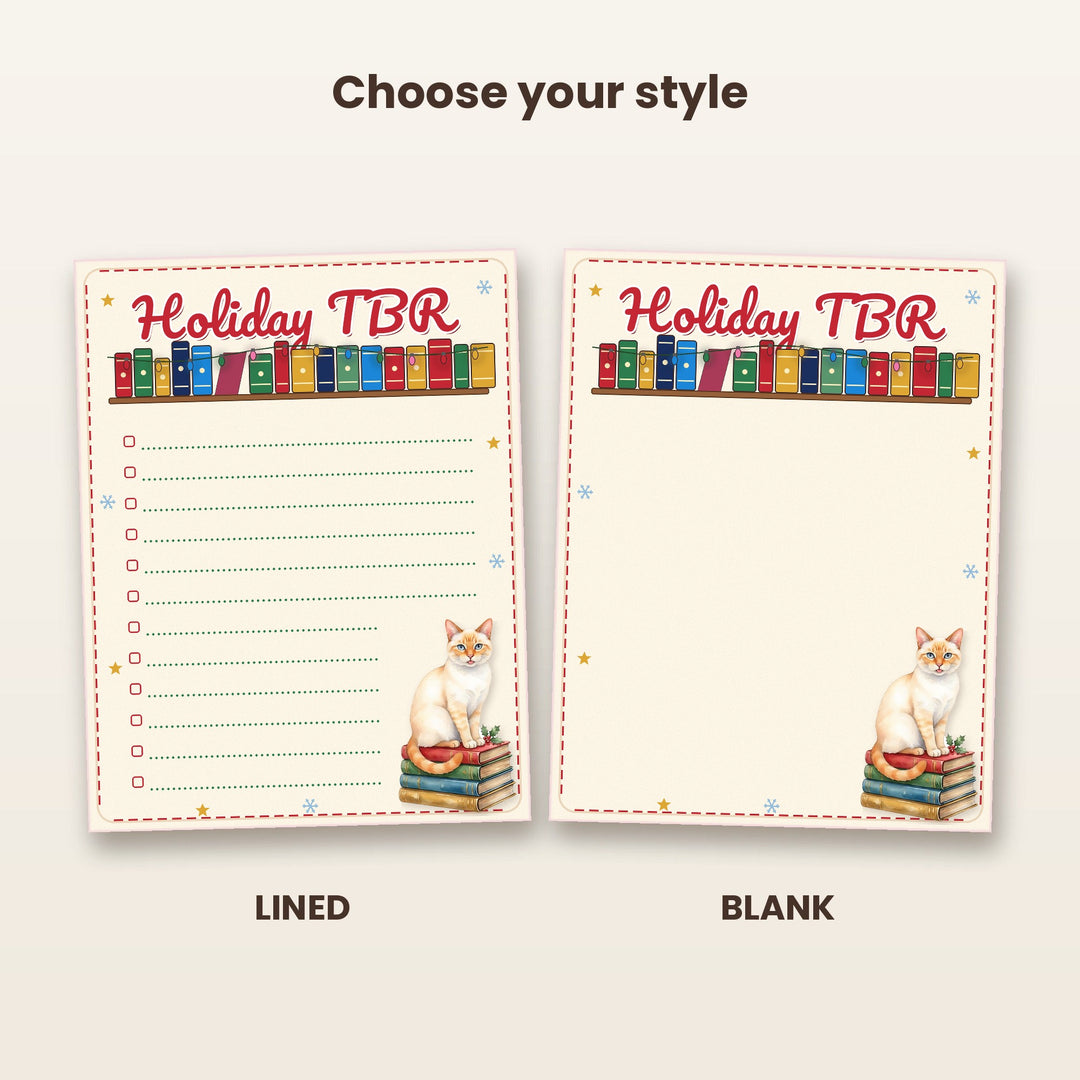 Holiday TBR notepad lined checklist and blank pages side by side