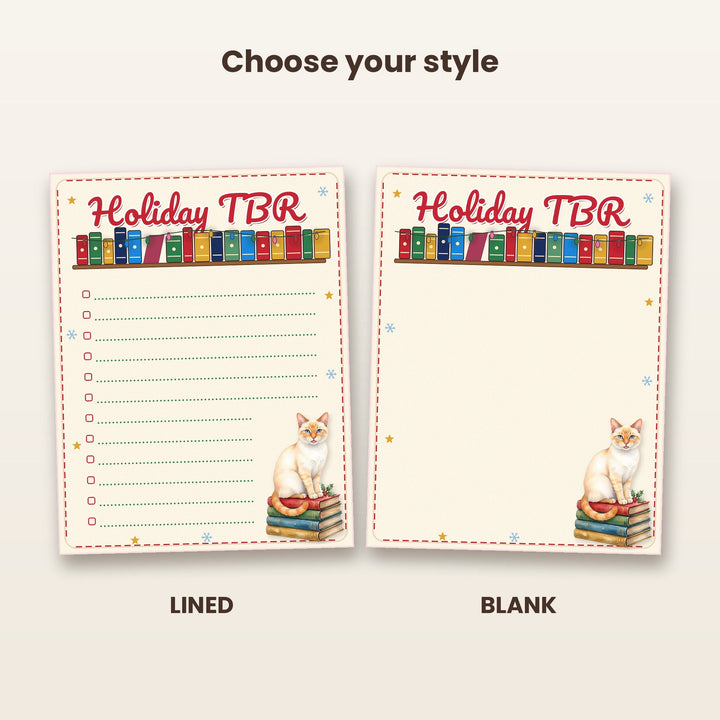 Holiday TBR notepad lined checklist and blank pages side by side