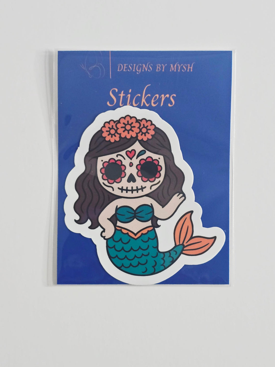 Kawaii sugar skull mermaid Día de los Muertos vinyl sticker