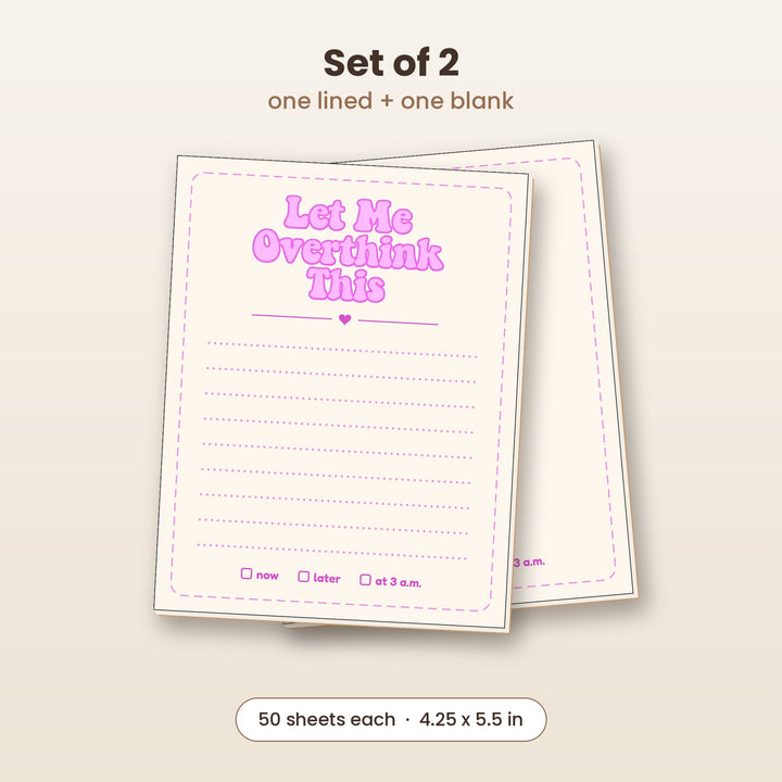 Let Me Overthink This notepad set of 2, one lined and one blank
