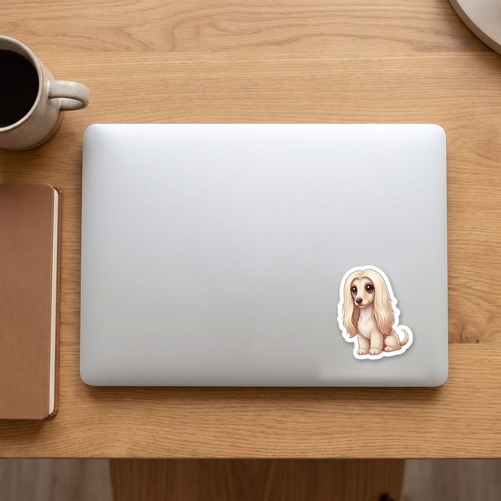 Afghan Hound Beige kawaii vinyl sticker on a laptop lid – Designs by Mysh