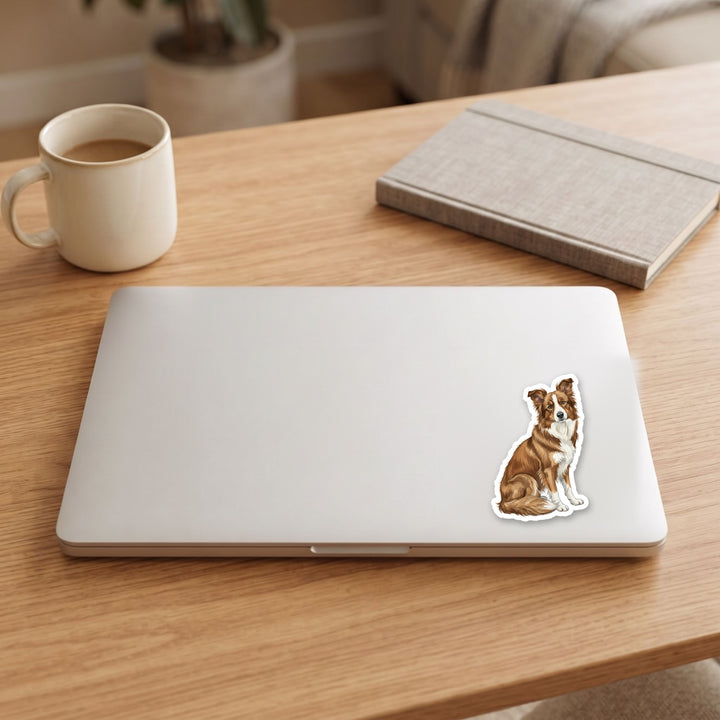 Border Collie Saddleback Sable watercolor vinyl sticker on a laptop lid – Designs by Mysh