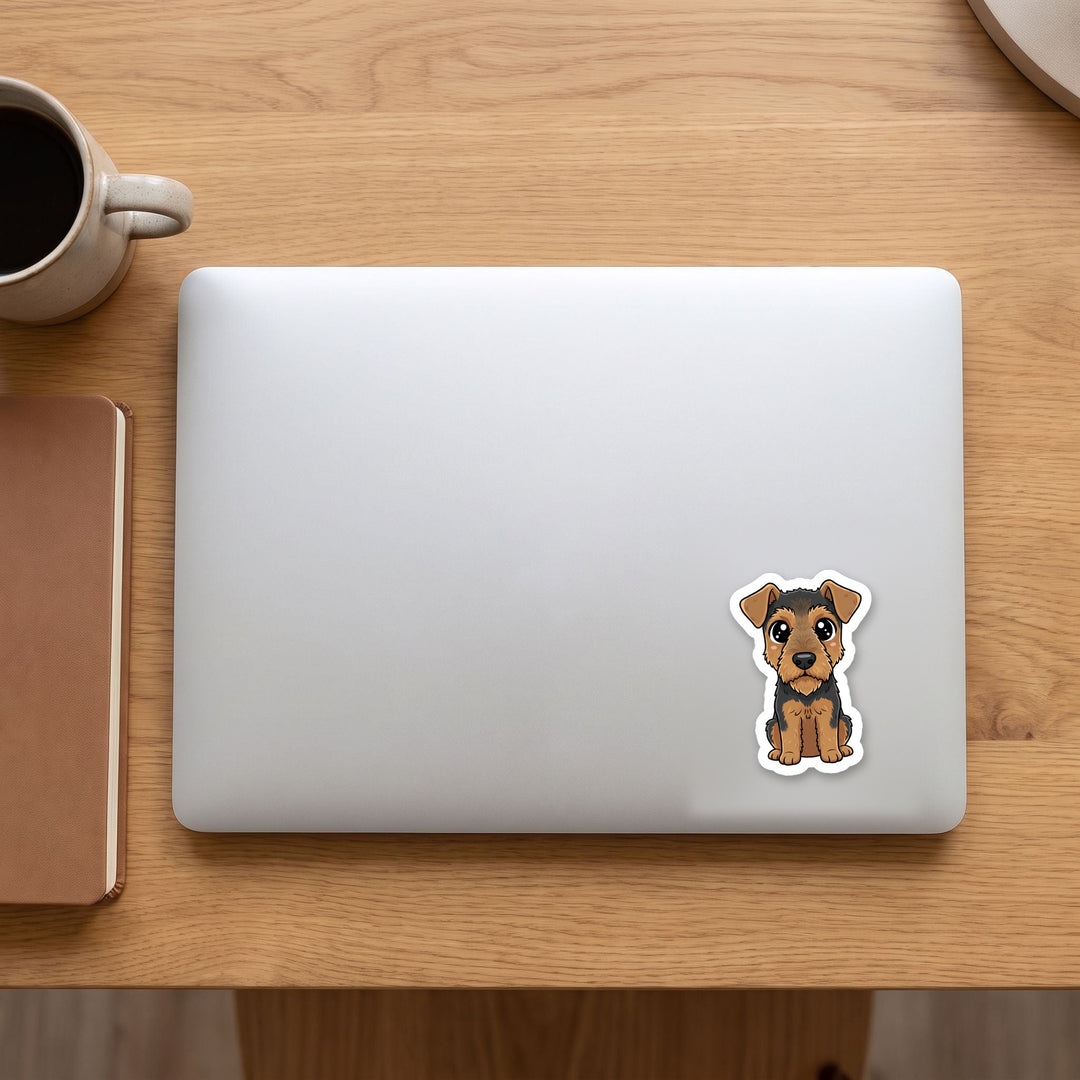 Airedale Terrier Grizzle and Tan kawaii vinyl sticker on a laptop lid – Designs by Mysh