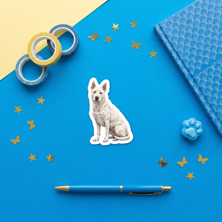 Pitsky White watercolor 3 inch sticker flat lay with blue and yellow stationery – Designs by Mysh