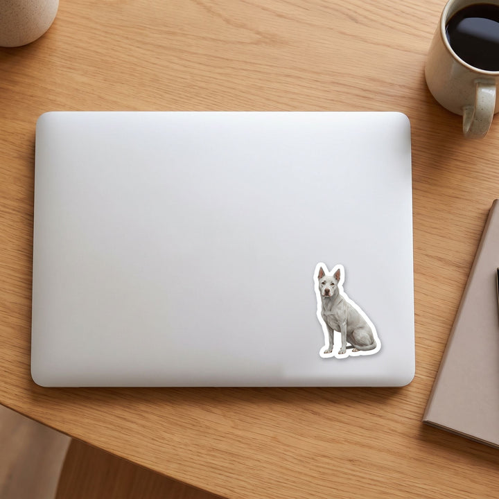 Pitsky Gray watercolor vinyl sticker on a laptop lid – Designs by Mysh