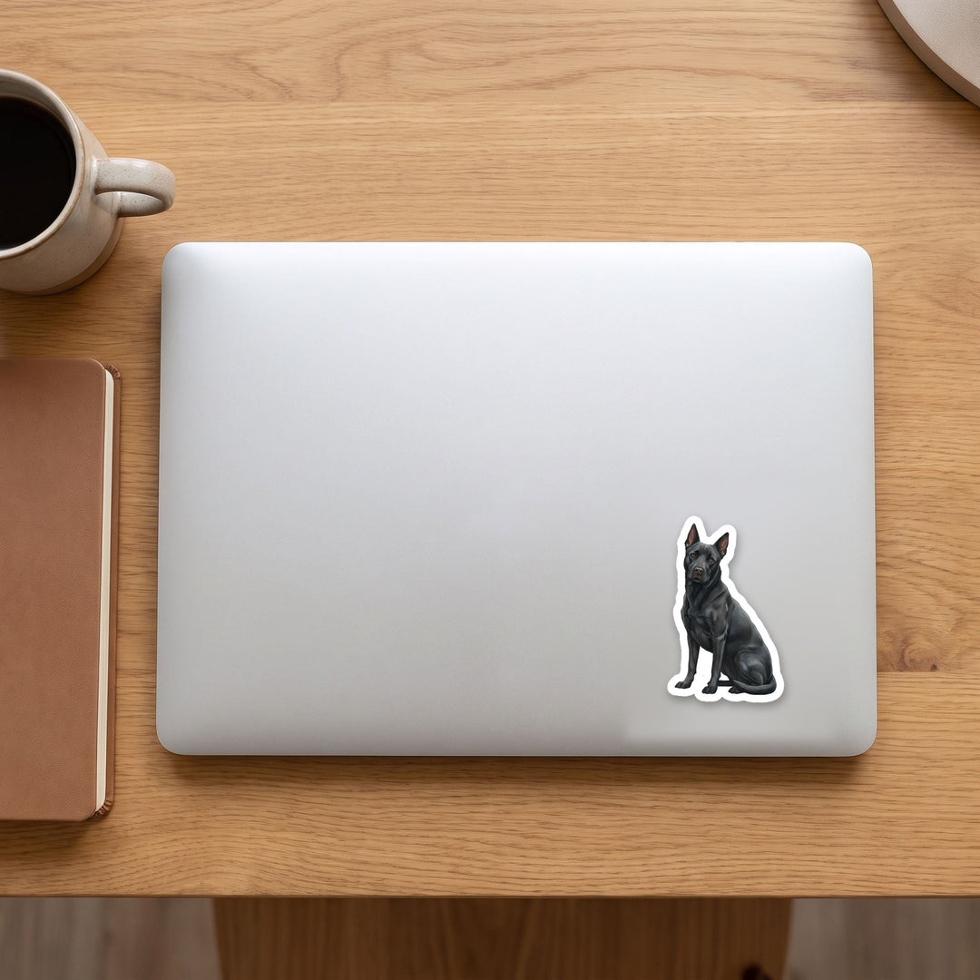 Pitsky Black watercolor vinyl sticker on a laptop lid – Designs by Mysh