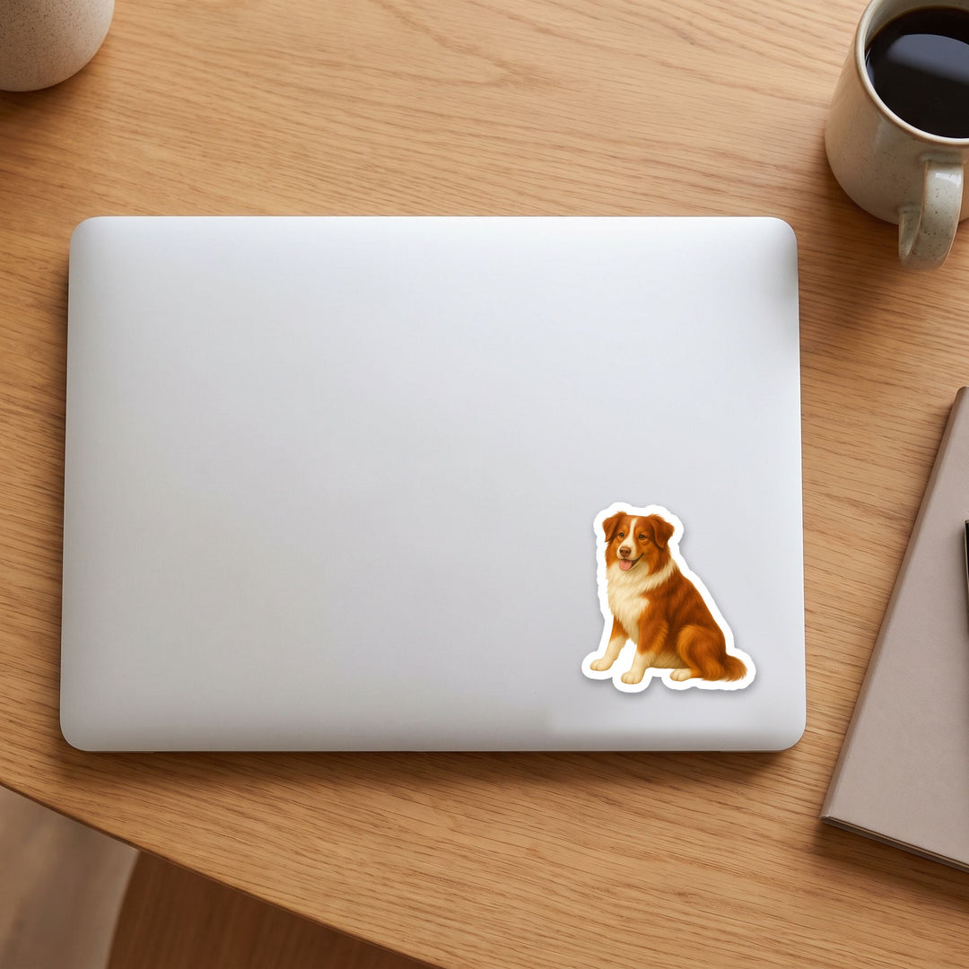Australian Shepherd Red and White watercolor vinyl sticker on a laptop lid – Designs by Mysh