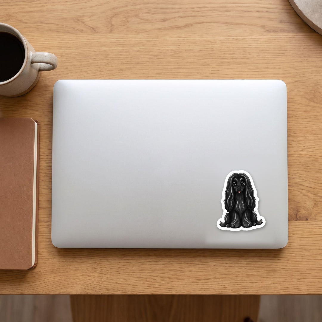 Afghan Hound Black kawaii vinyl sticker on a laptop lid – Designs by Mysh