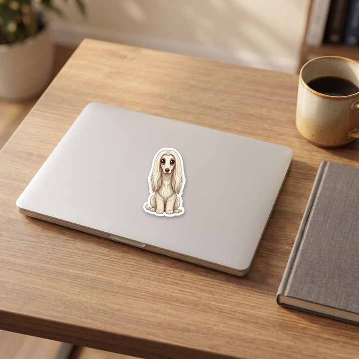 Afghan Hound Cream kawaii vinyl sticker on a laptop lid – Designs by Mysh