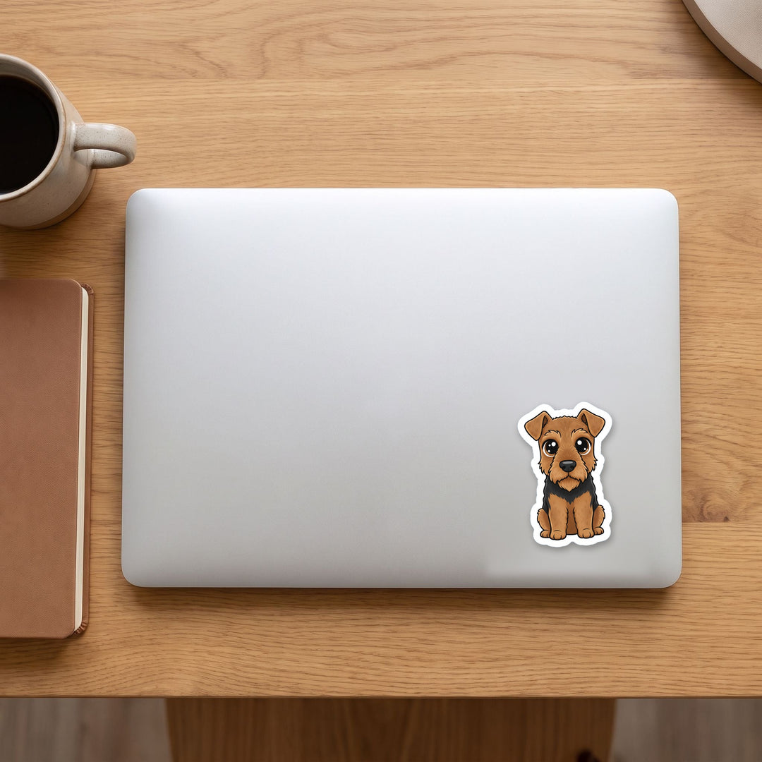 Airedale Terrier Black and Tan kawaii vinyl sticker on a laptop lid – Designs by Mysh