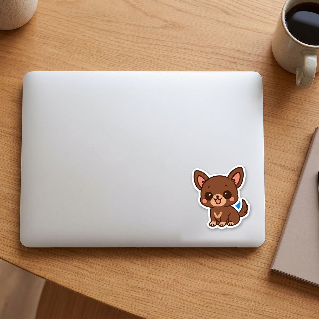 Chihuahua Chocolate kawaii vinyl sticker on a laptop lid – Designs by Mysh