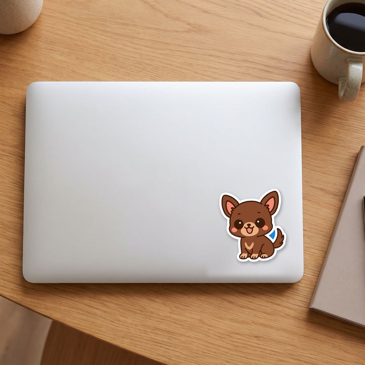 Chihuahua Chocolate kawaii vinyl sticker on a laptop lid – Designs by Mysh