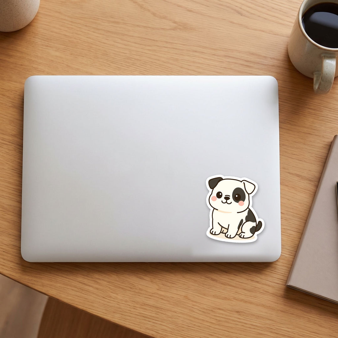 American Bulldog White with Black Markings kawaii vinyl sticker on a laptop lid – Designs by Mysh
