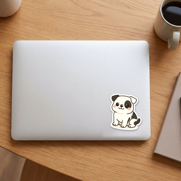 American Bulldog White with Black Markings kawaii vinyl sticker on a laptop lid – Designs by Mysh