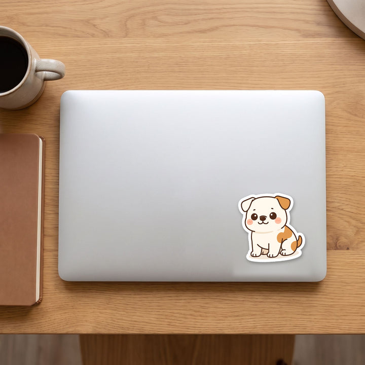 American Bulldog White with Red Markings kawaii vinyl sticker on a laptop lid – Designs by Mysh