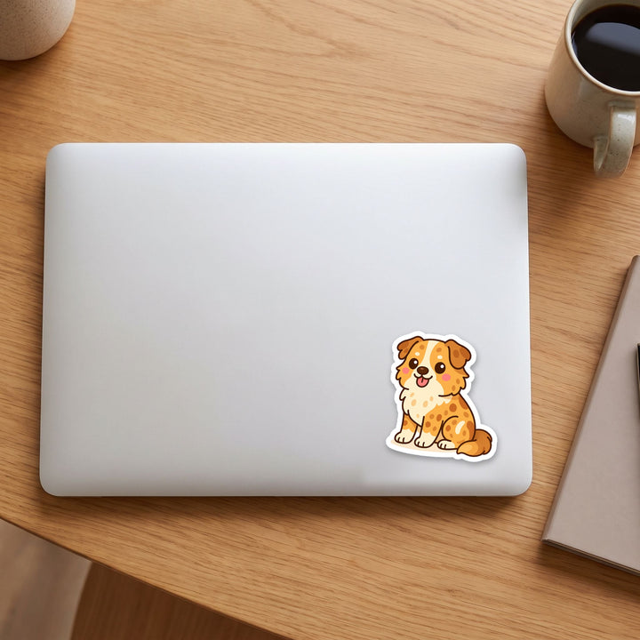 Australian Shepherd Red Merle kawaii vinyl sticker on a laptop lid – Designs by Mysh