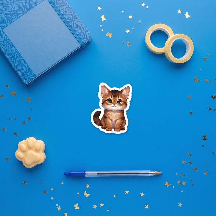 Somali Ruddy kawaii 3 inch sticker flat lay with blue and yellow stationery – Designs by Mysh