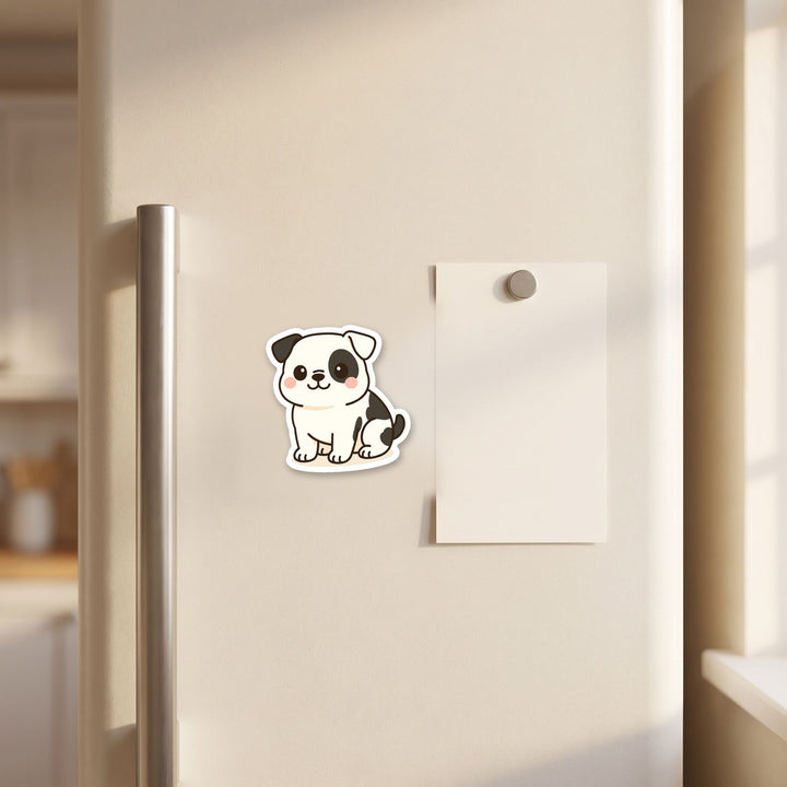 American Bulldog White with Black Markings kawaii fridge magnet on a refrigerator door – Designs by Mysh