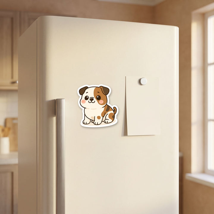 American Bulldog White with Brindle Markings kawaii fridge magnet on a refrigerator door – Designs by Mysh