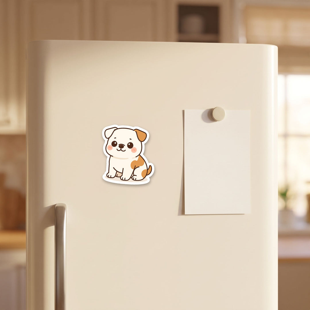 American Bulldog White with Red Markings kawaii fridge magnet on a refrigerator door – Designs by Mysh