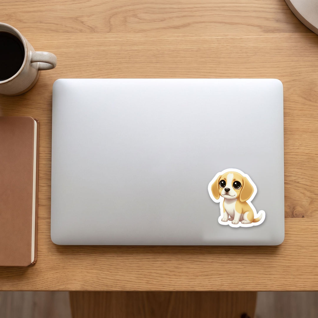 Beagle Lemon and White kawaii vinyl sticker on a laptop lid – Designs by Mysh
