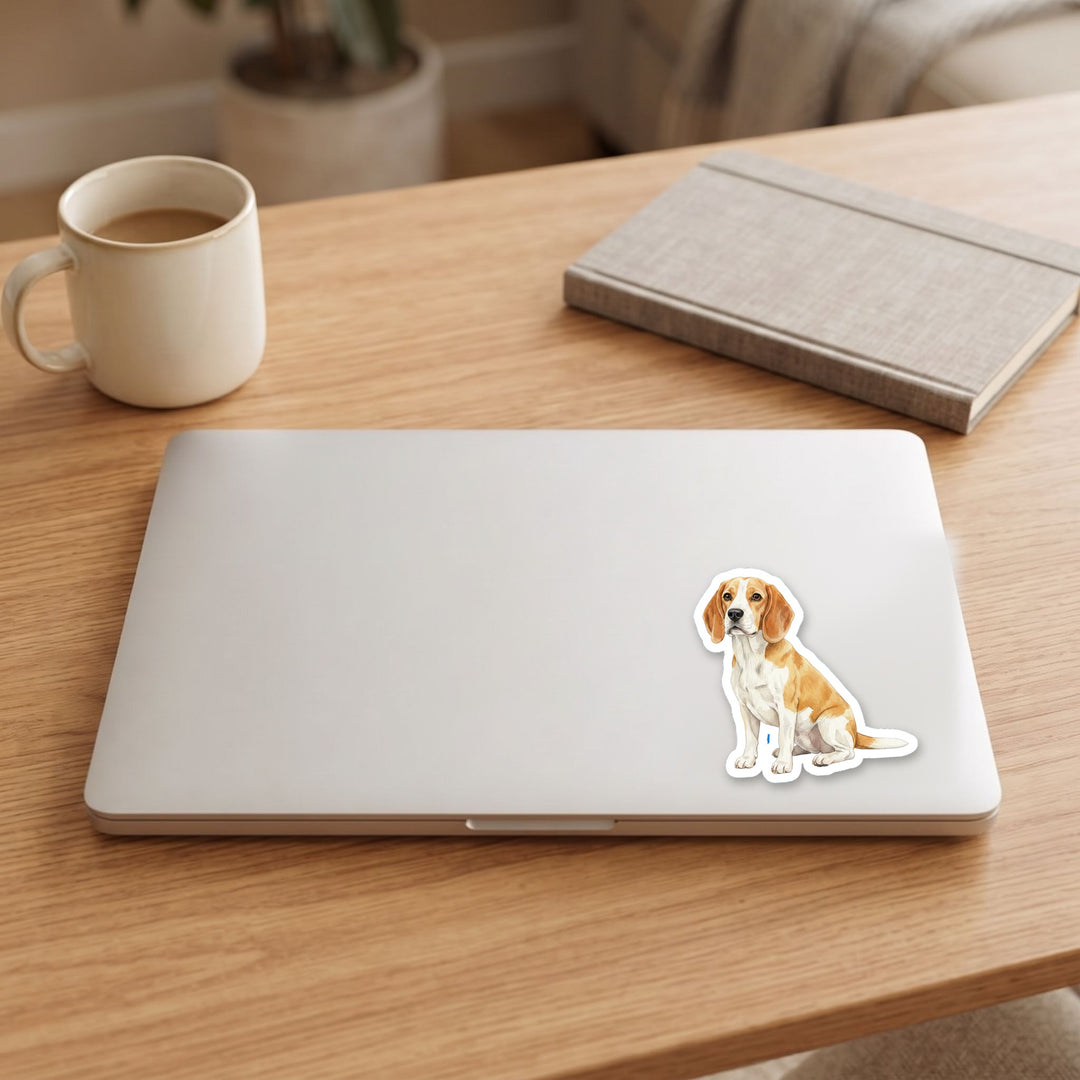 Beagle Lemon and White watercolor vinyl sticker on a laptop lid – Designs by Mysh