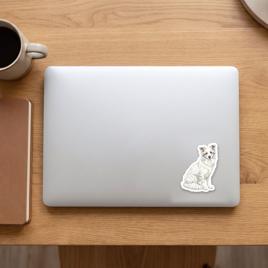 Border Collie White Ticked watercolor vinyl sticker on a laptop lid – Designs by Mysh