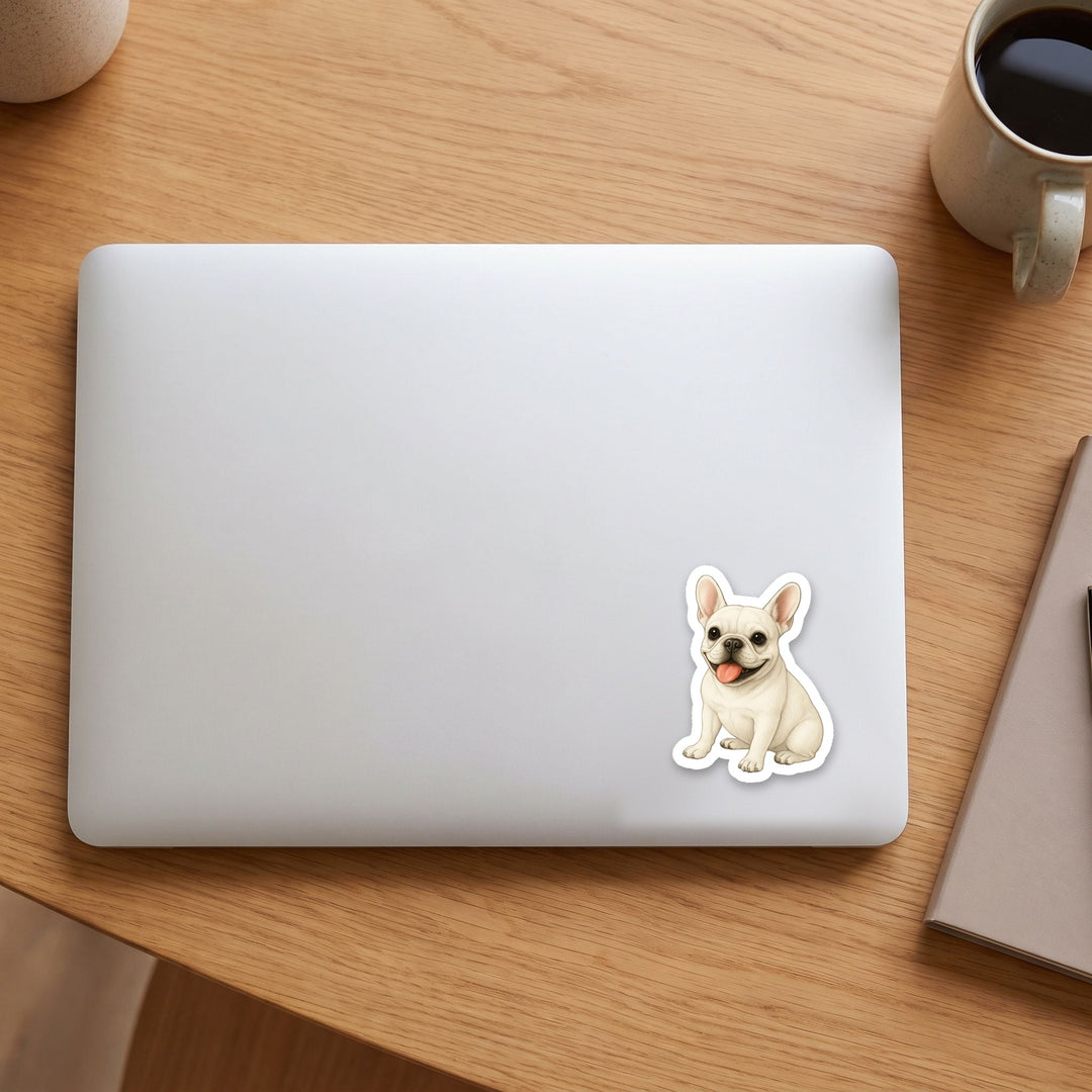 French Bulldog White watercolor vinyl sticker on a laptop lid – Designs by Mysh