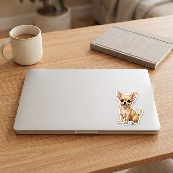 Chihuahua Cream watercolor vinyl sticker on a laptop lid – Designs by Mysh