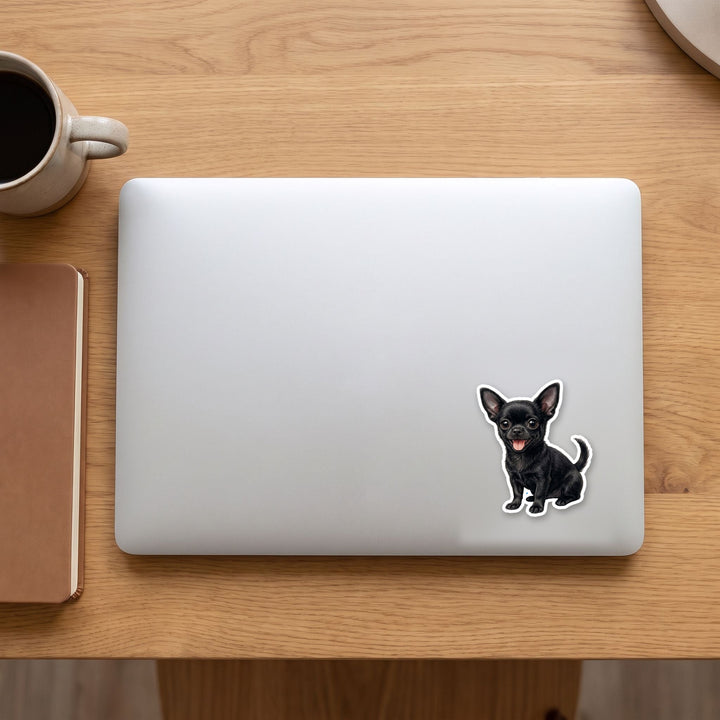 Chihuahua Black watercolor vinyl sticker on a laptop lid – Designs by Mysh