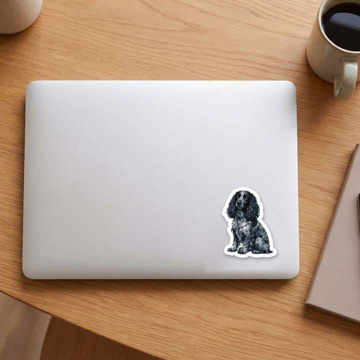 English Cocker Spaniel Blue Roan watercolor vinyl sticker on a laptop lid – Designs by Mysh
