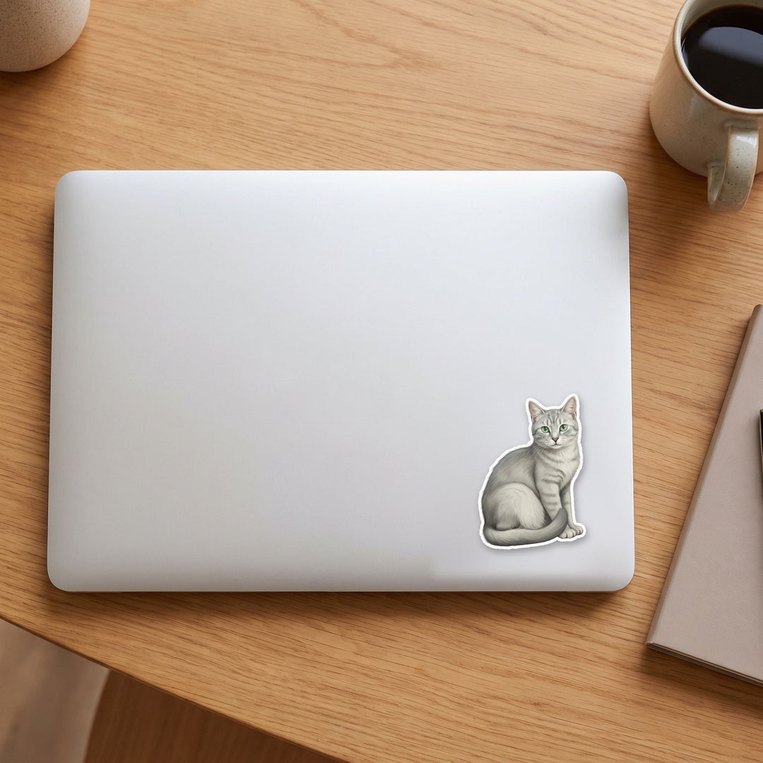 Russian Blue Cat vinyl sticker on a laptop lid – Designs by Mysh