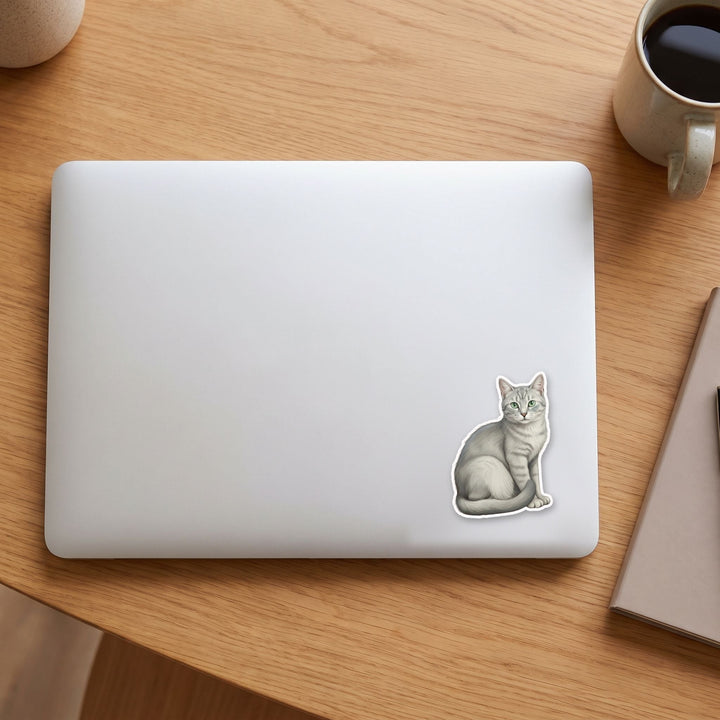Russian Blue Cat vinyl sticker on a laptop lid – Designs by Mysh
